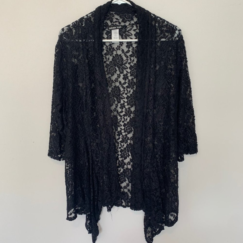 DOUBLE TAKE BLACK FLORAL LACE CARDIGAN SIZE 1X - Picture 2 of 7